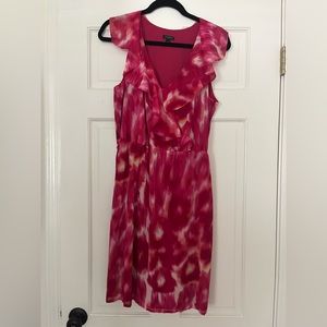 Ann Taylor Silk Watercolor Ruffle Dress size 8 pink